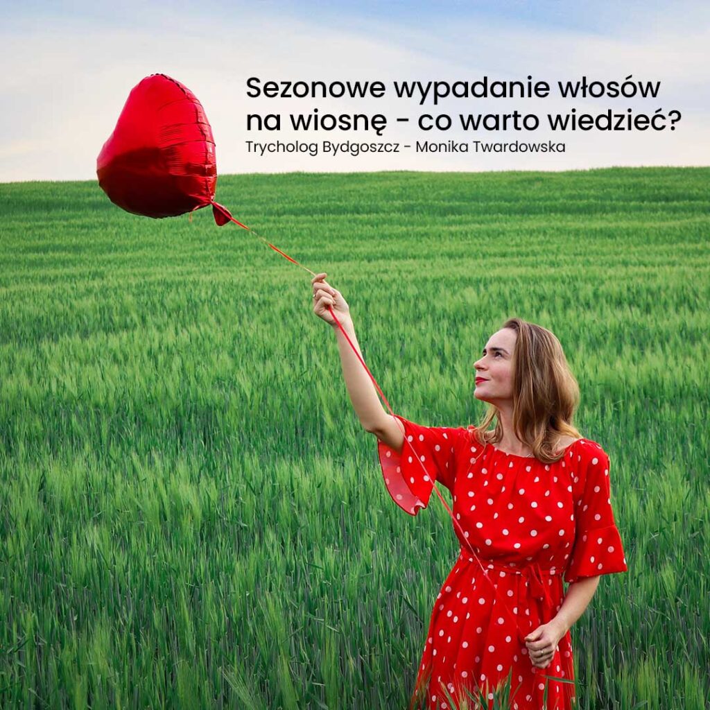 Sezonowe wypadanie włosów na wiosnę - jak się przygotować? - kobieta na łące trzyma balona